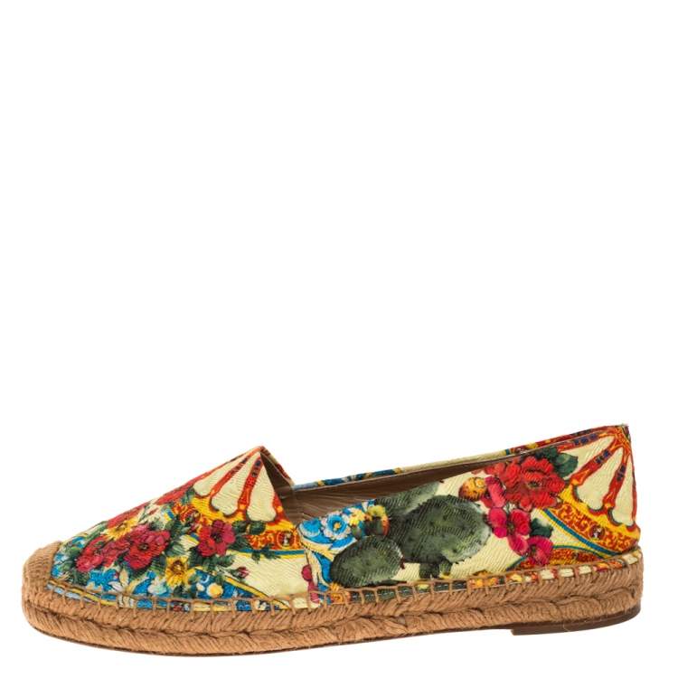 Pre Owned Dolce & Gabbana Multicolor Printed Brocade Espadrille Flats Size 39