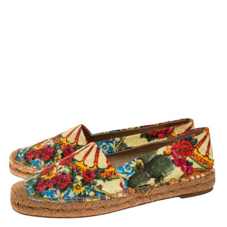 Pre Owned Dolce & Gabbana Multicolor Printed Brocade Espadrille Flats Size 39