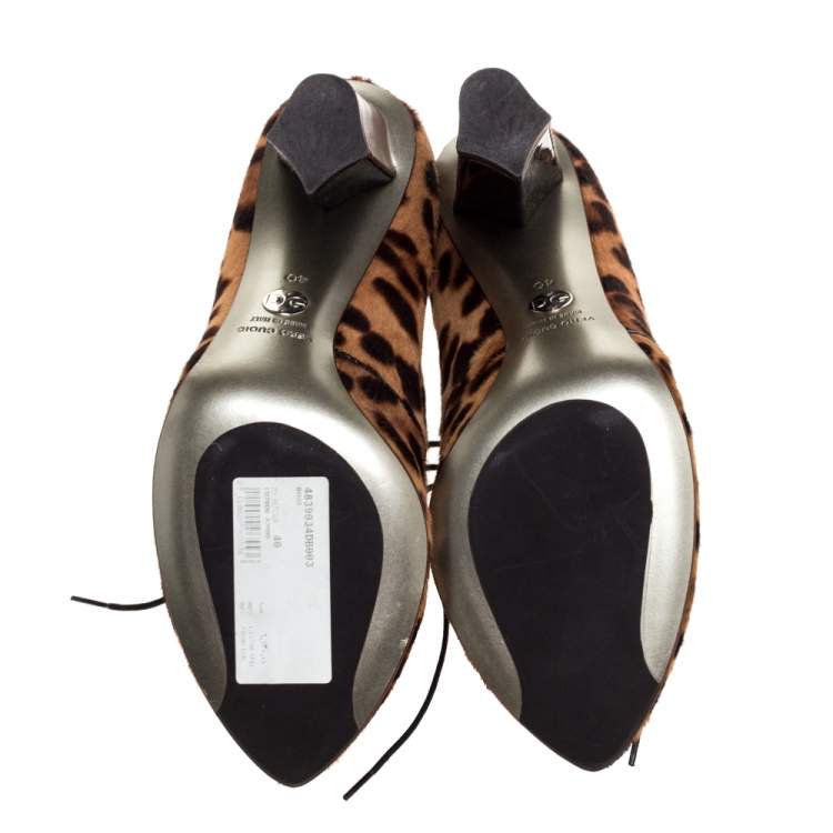 Pre Owned Dolce & Gabbana Brown/Beige Pony Hair Lace Up Block Heel Booties Size 40