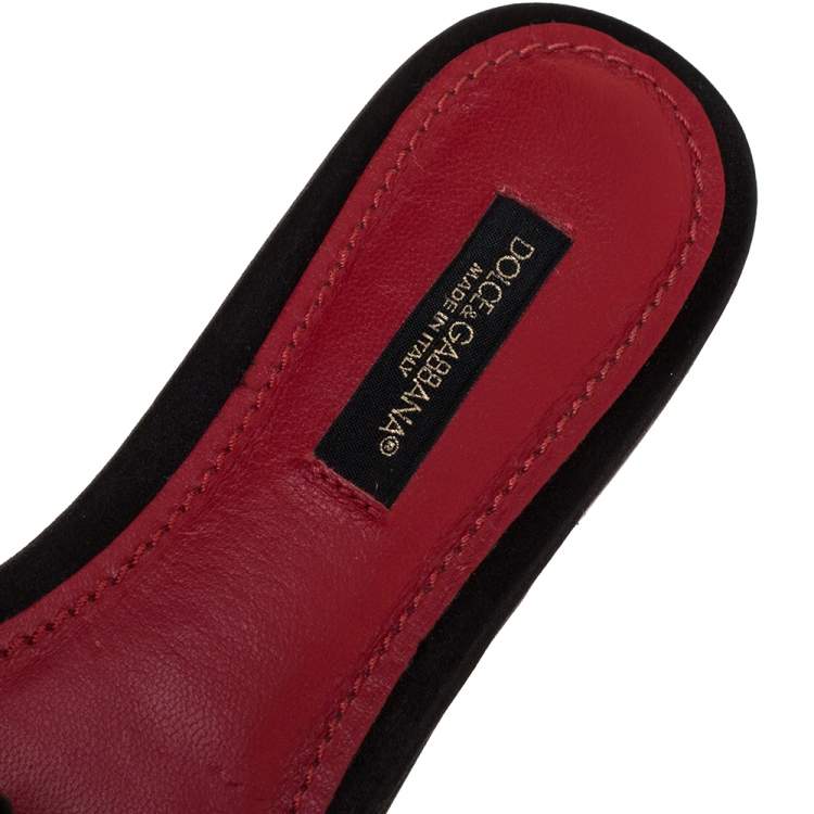 Pre Owned Dolce & Gabbana Black Embellished Satin Flat Slides Size 35