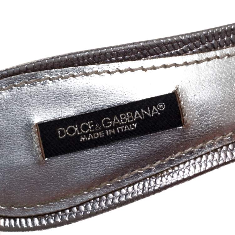 Pre Owned Dolce & Gabbana Silver Lizard Embossed Leather Block Heel Mules Size 37