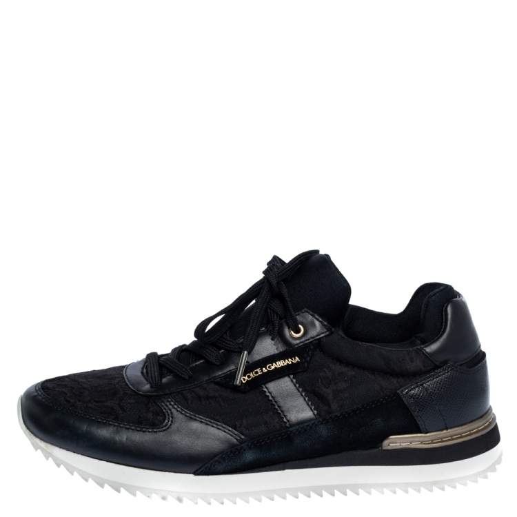 Pre Owned Dolce & Gabbana Black Leather and Lace Mix & Match Sneakers Size 38