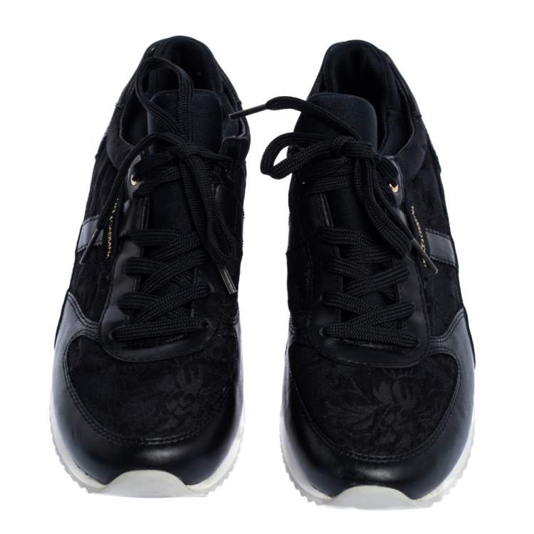 Pre Owned Dolce & Gabbana Black Leather and Lace Mix & Match Sneakers Size 38