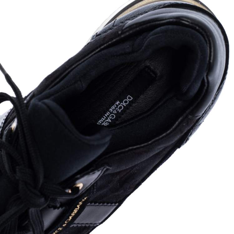 Pre Owned Dolce & Gabbana Black Leather and Lace Mix & Match Sneakers Size 38