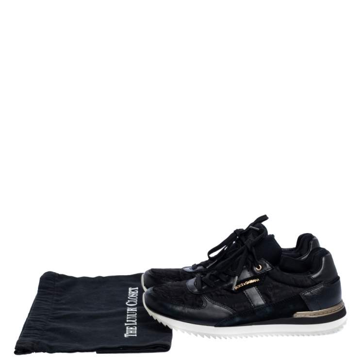 Pre Owned Dolce & Gabbana Black Leather and Lace Mix & Match Sneakers Size 38
