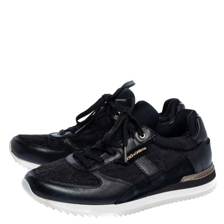 Pre Owned Dolce & Gabbana Black Leather and Lace Mix & Match Sneakers Size 38