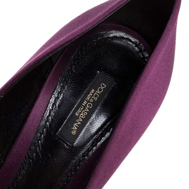 Pre Owned Dolce & Gabbana Purple Satin Rose Peep Toe Pumps Size 38.5