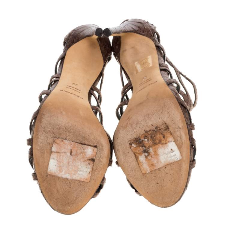 Pre Owned Dolce & Gabbana Brown Python Strappy Sandals Size 39