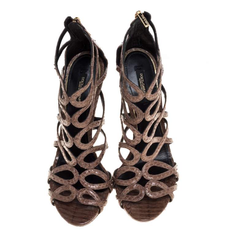 Pre Owned Dolce & Gabbana Brown Python Strappy Sandals Size 39