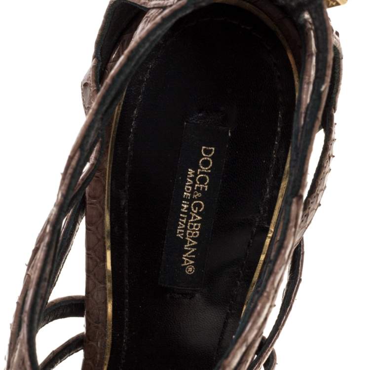 Pre Owned Dolce & Gabbana Brown Python Strappy Sandals Size 39