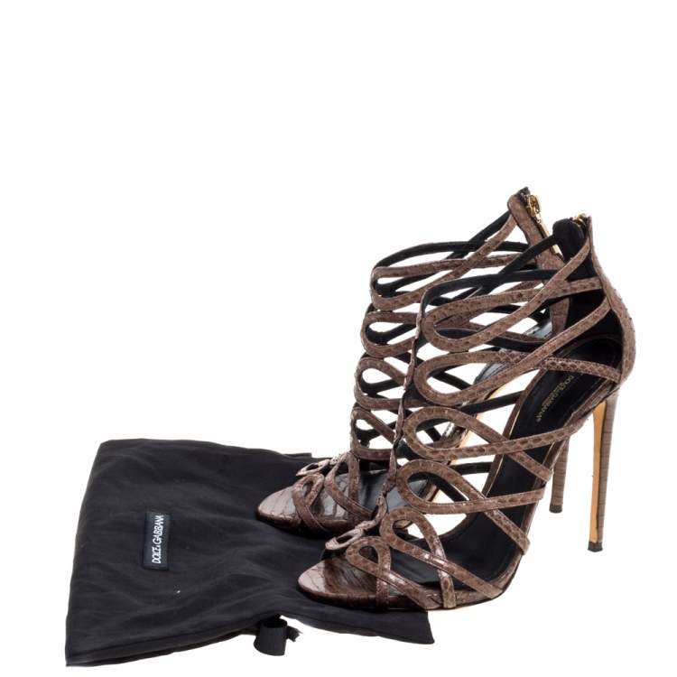 Pre Owned Dolce & Gabbana Brown Python Strappy Sandals Size 39