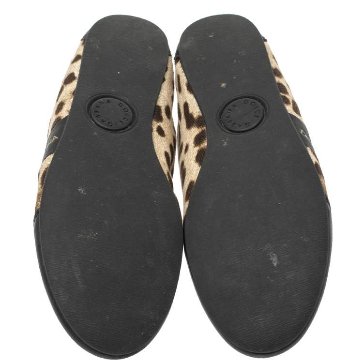 Pre Owned Dolce & Gabbana Brown/Black Leopard  Print Canvas And Leather Canvas Low Top Sneakers Size 36