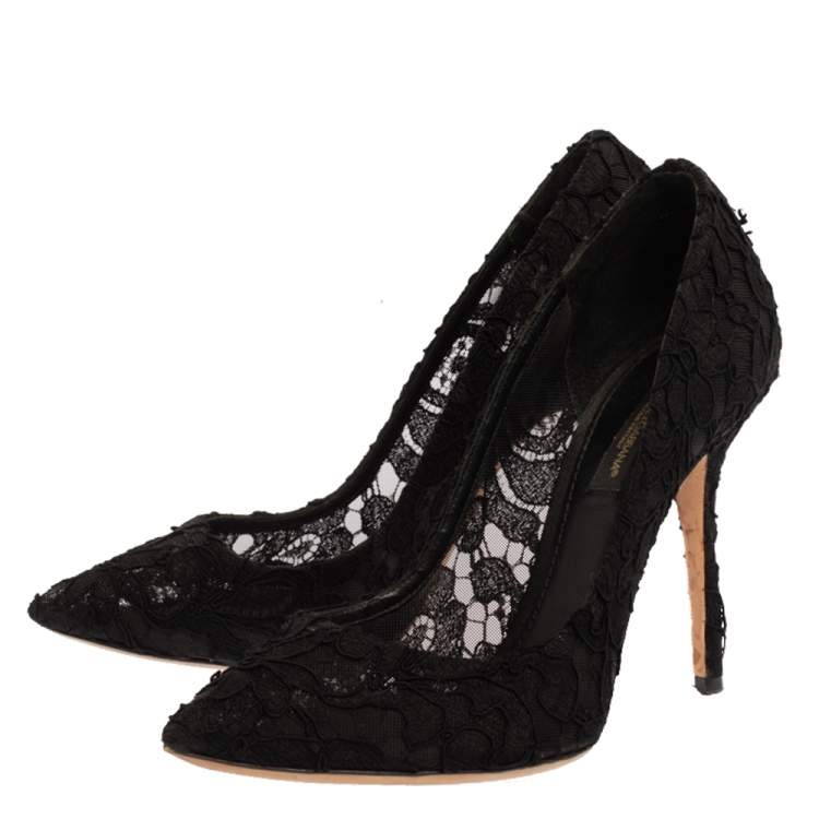 Pre Owned Dolce & Gabbana Black Floral Lace Pointed Toe Pumps Size 37
