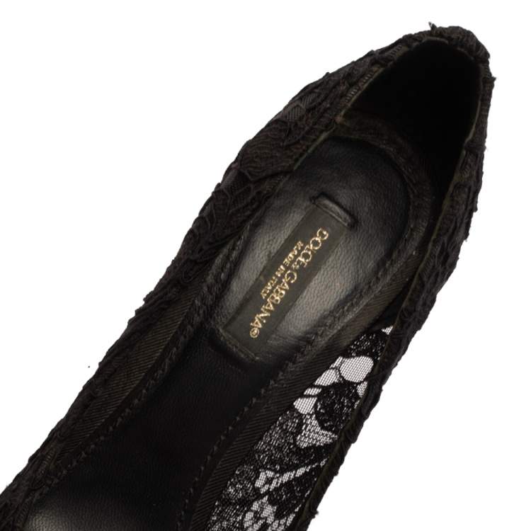 Pre Owned Dolce & Gabbana Black Floral Lace Pointed Toe Pumps Size 37