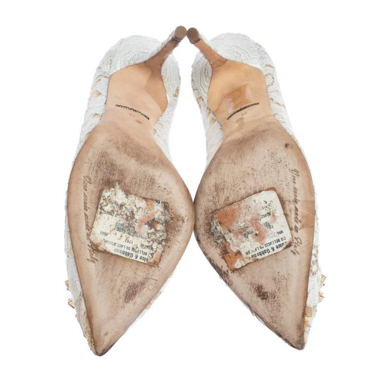 Pre Owned Dolce & Gabbana White Lace Bellucci Crystal Embellished Pumps Size 40