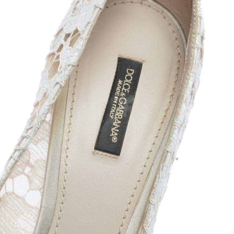 Pre Owned Dolce & Gabbana White Lace Bellucci Crystal Embellished Pumps Size 40