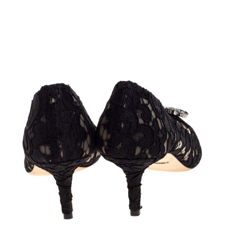 Pre Owned Dolce & Gabbana Black Lace Bellucci Crystal Embellished Pumps Size 39