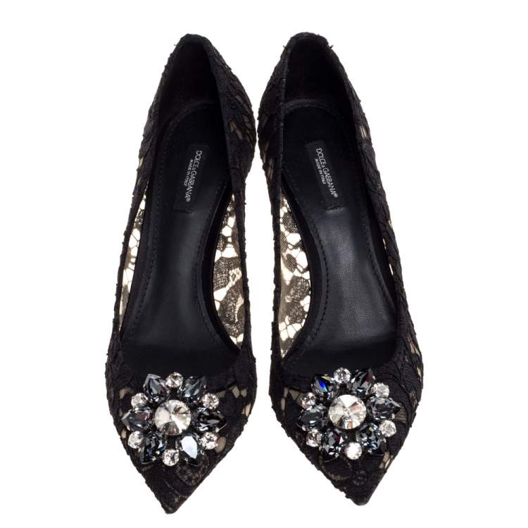 Pre Owned Dolce & Gabbana Black Lace Bellucci Crystal Embellished Pumps Size 39