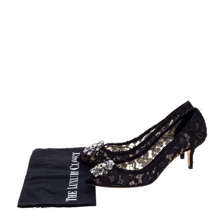 Pre Owned Dolce & Gabbana Black Lace Bellucci Crystal Embellished Pumps Size 39
