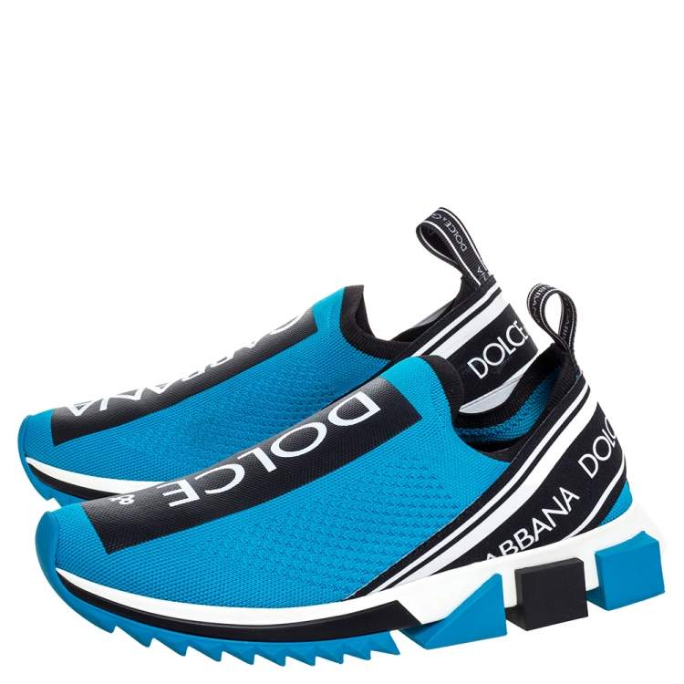 Pre Owned Dolce & Gabbana Blue/Black Stretch Fabric Sorrento Slip On Sneakers Size 41