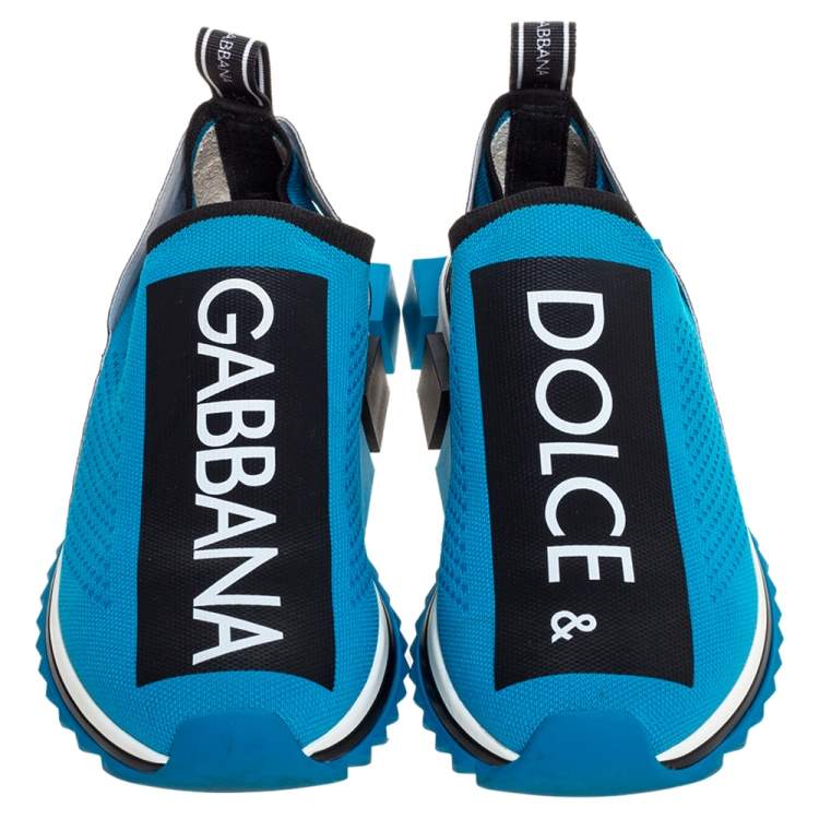 Pre Owned Dolce & Gabbana Blue/Black Stretch Fabric Sorrento Slip On Sneakers Size 41