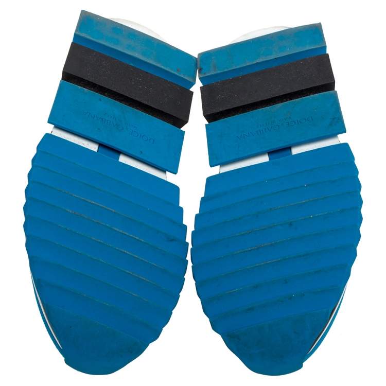 Pre Owned Dolce & Gabbana Blue/Black Stretch Fabric Sorrento Slip On Sneakers Size 41