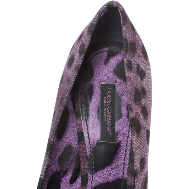 Pre Owned Dolce & Gabbana Purple/Black Leopard Print Denim Peep Toe Platform Pumps Size 36.5