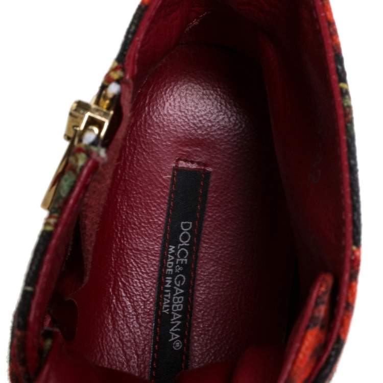 Pre Owned Dolce & Gabbana Red/Black Rose Print Canvas High Top Sneakers Size 36.5