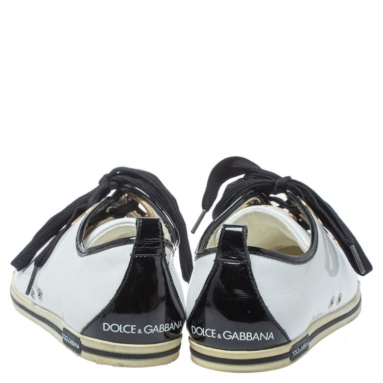 Pre Owned Dolce & Gabbana Black/White Patent Leather Fat Lace Low Top Sneakers Size 39
