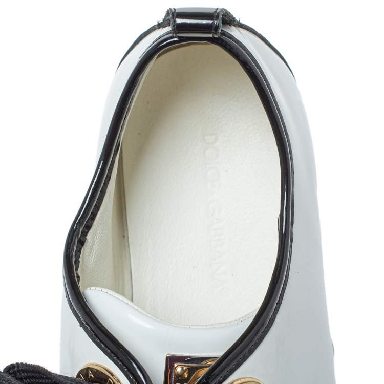 Pre Owned Dolce & Gabbana Black/White Patent Leather Fat Lace Low Top Sneakers Size 39