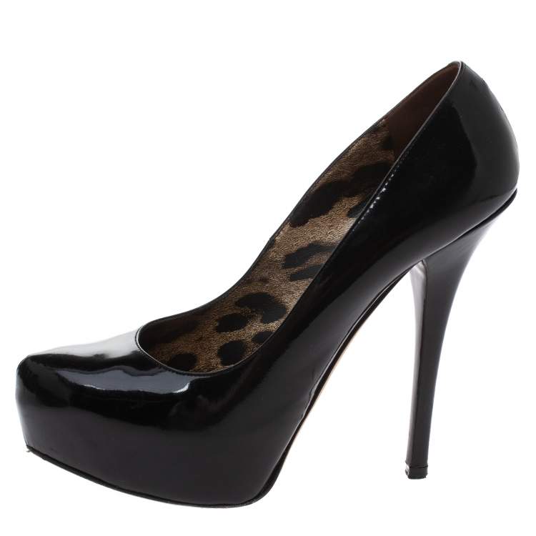 Pre Owned Dolce & Gabanna Black Patent Leather Platform Pumps Size 38
