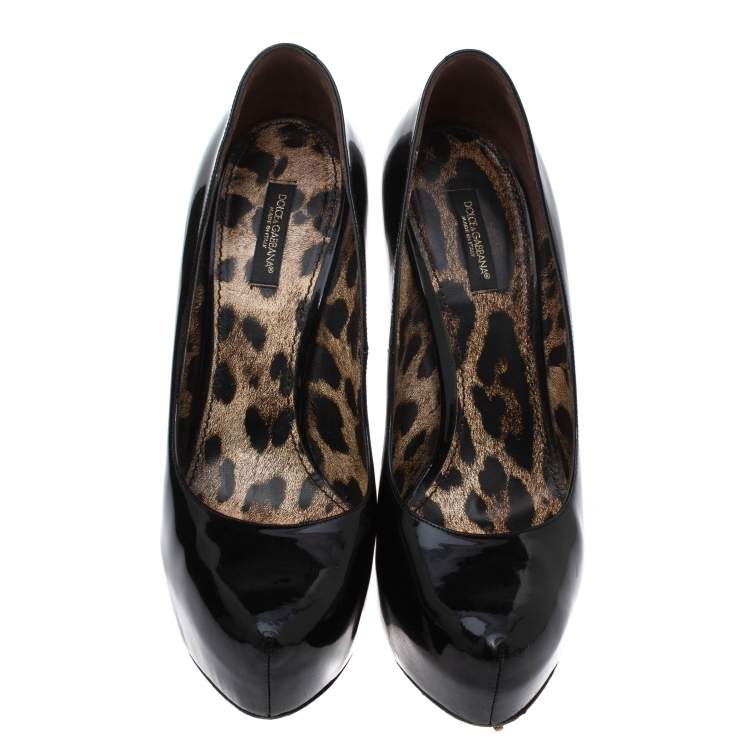 Pre Owned Dolce & Gabanna Black Patent Leather Platform Pumps Size 38