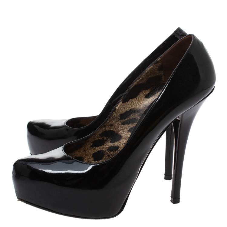 Pre Owned Dolce & Gabanna Black Patent Leather Platform Pumps Size 38