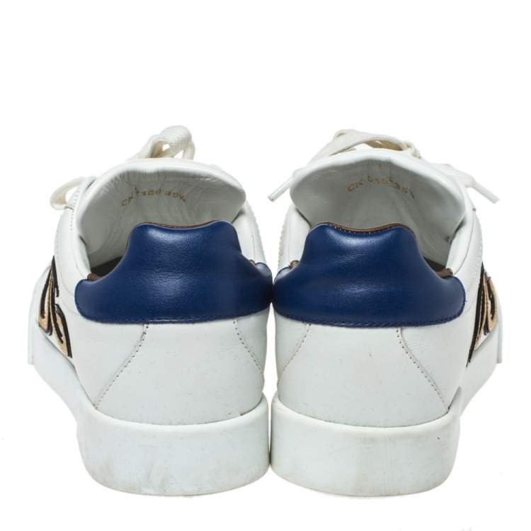Pre Owned Dolce & Gabbana White Leather Sacred Heart Portofino Lace Up Sneakers Size 35.5