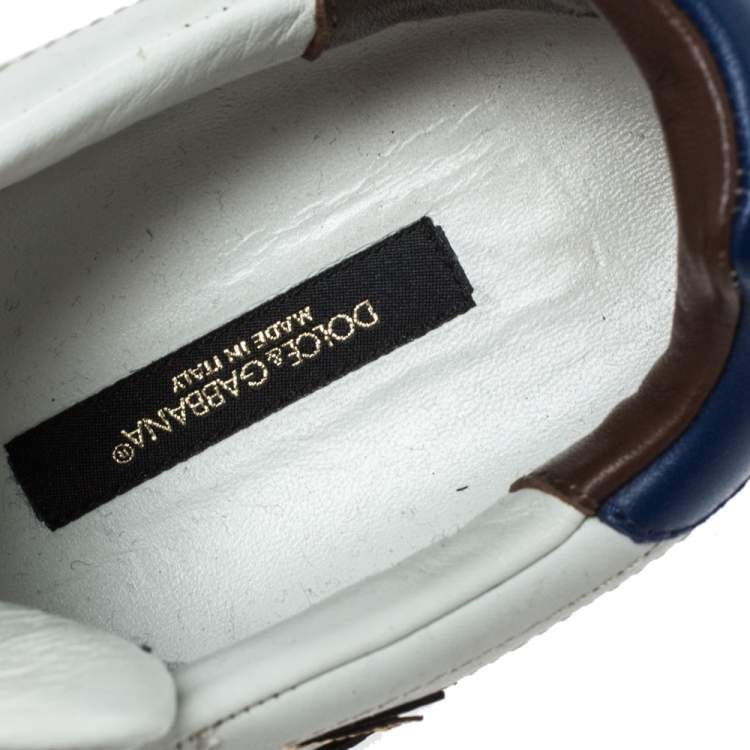 Pre Owned Dolce & Gabbana White Leather Sacred Heart Portofino Lace Up Sneakers Size 35.5