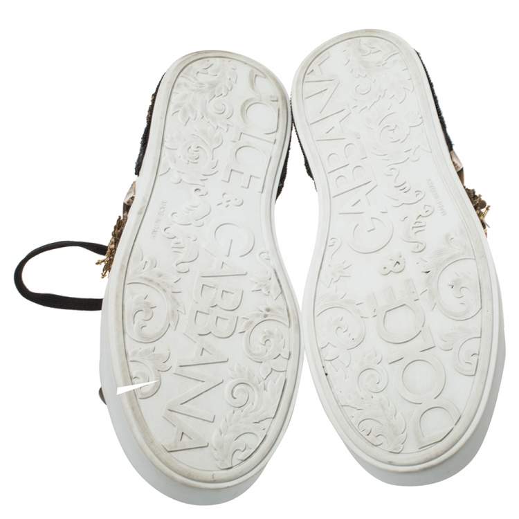 Pre Owned Dolce and Gabbana White Leather Portofino Embellished Low Top Sneakers Size 37