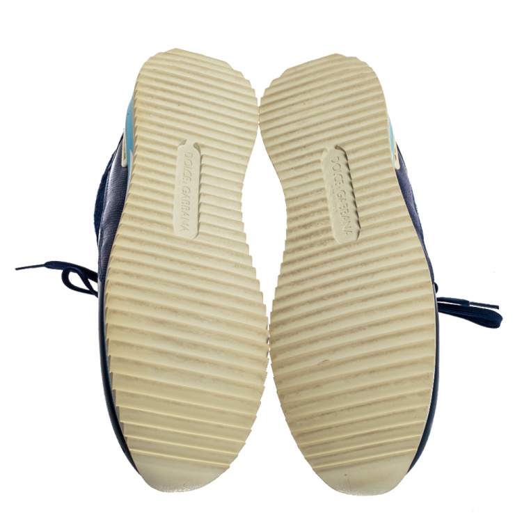 Pre Owned Dolce & Gabbana Blue/White Majolica Print Leather And Pony Hair Platform Sneakers Size 38.5