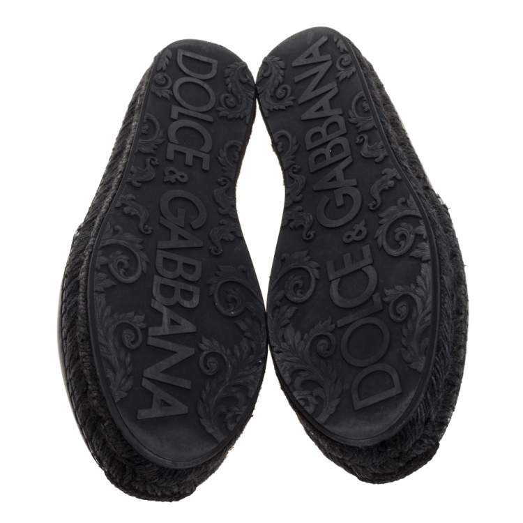 Pre Owned Dolce & Gabbana Black/White Leather Logo Embossed Slip On Espadrille Size 40