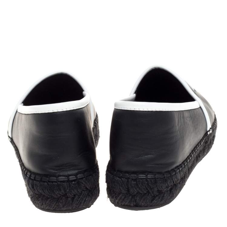 Pre Owned Dolce & Gabbana Black/White Leather Logo Embossed Slip On Espadrille Size 40
