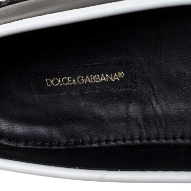 Pre Owned Dolce & Gabbana Black/White Leather Logo Embossed Slip On Espadrille Size 40