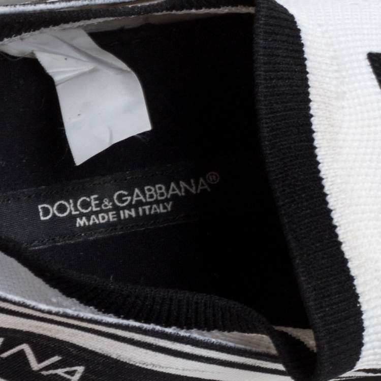 Pre Owned Dolce & Gabbana White/Black Stretch Fabric Logo Sorrento Slip On Sneakers Size 38.5