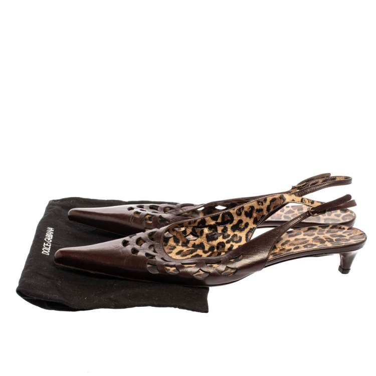 Pre Owned Dolce and Gabbana Dark Brown Leather Cut Out Pointed Toe Slingback Sandals Size 40.5