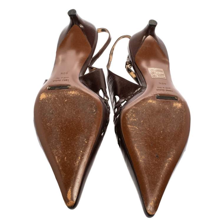 Pre Owned Dolce and Gabbana Dark Brown Leather Cut Out Pointed Toe Slingback Sandals Size 40.5