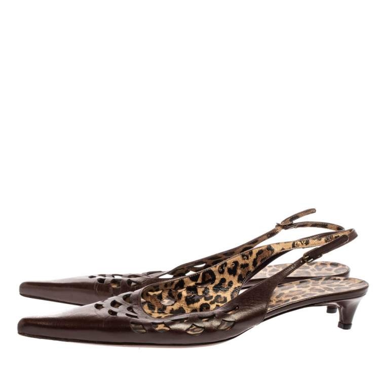 Pre Owned Dolce and Gabbana Dark Brown Leather Cut Out Pointed Toe Slingback Sandals Size 40.5