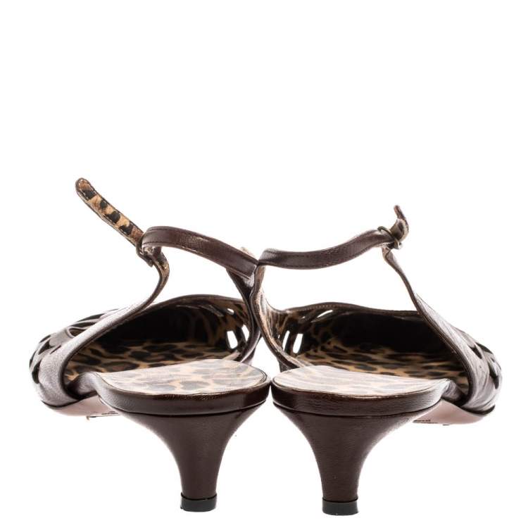 Pre Owned Dolce and Gabbana Dark Brown Leather Cut Out Pointed Toe Slingback Sandals Size 40.5