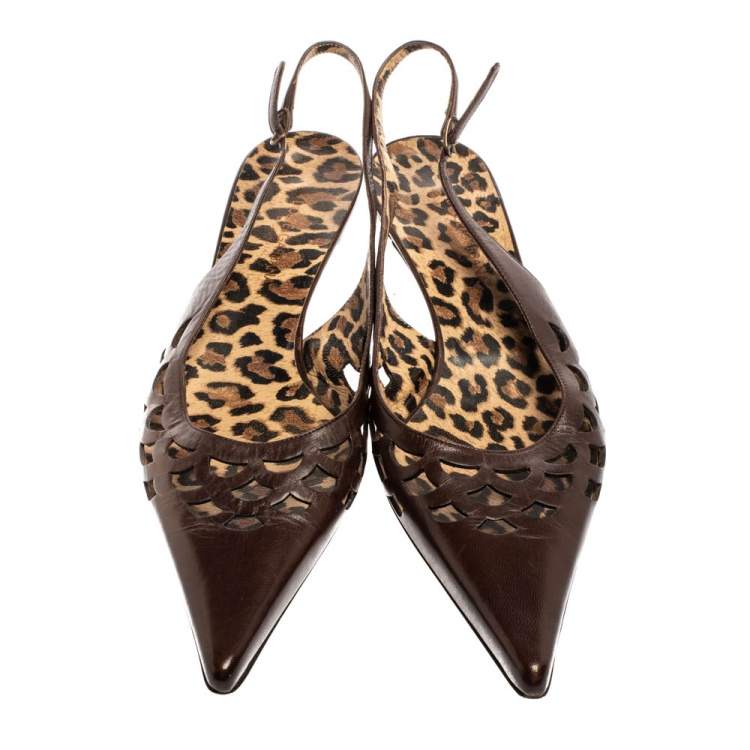 Pre Owned Dolce and Gabbana Dark Brown Leather Cut Out Pointed Toe Slingback Sandals Size 40.5