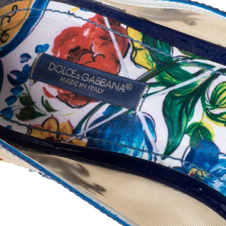 Pre Owned Dolce & Gabbana Multicolor Embroidered Mesh and Patent Leather Trim Mojolica Jewel Embellished Pointed Toe Ballet Flat Size 41
