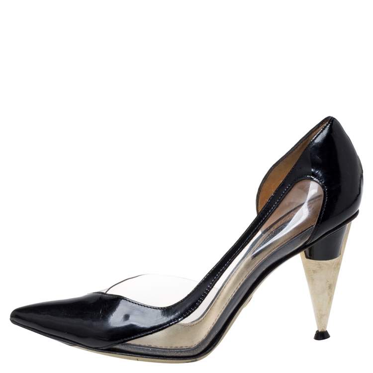 Pre Owned Dolce & Gabbana Black Patent Leather And PVC Pointed Toe Pumps Size 37