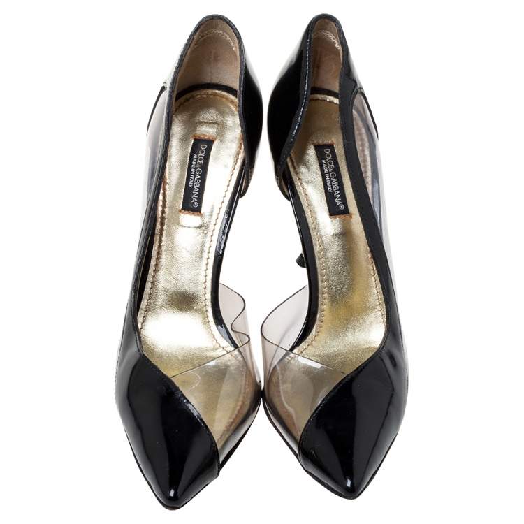 Pre Owned Dolce & Gabbana Black Patent Leather And PVC Pointed Toe Pumps Size 37