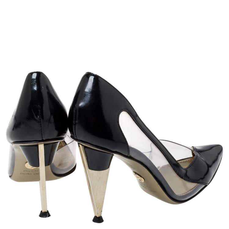 Pre Owned Dolce & Gabbana Black Patent Leather And PVC Pointed Toe Pumps Size 37